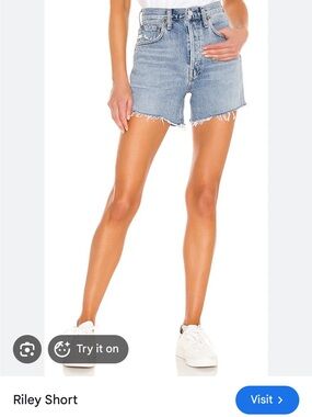 Agolde Riley High-Rise Frayed Hem Denim Shorts - 27